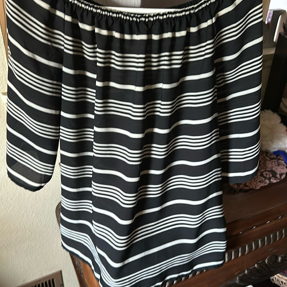 Cynthia Rowley Black and white stripe off  the shoulder blouse